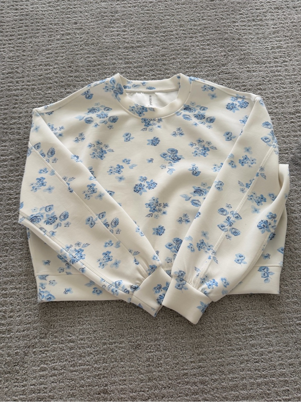 Women's Cream Floral Sweatshirt with Blue Print